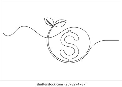 Dollar sign icon one line drawing and isolated continuous outline vector illustration