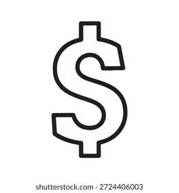 Diseño de ilustración plana de Vector de contorno de icono de signo de dólar. Vector de signo de dólar de dinero. Icono de símbolo de dólar de moneda