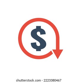 Dollar Sign Icon With Red Down Arrow