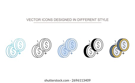 Conjunto de iconos de signo de dólar con diferente estilo