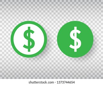 Dollar sign icon set on transparent background. Green money design template. Vector illustration.