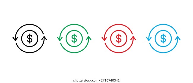 Vector del sistema del icono del signo del dólar en el fondo blanco. Ilustración vectorial.