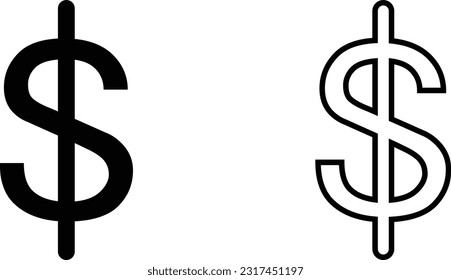 Dollar sign icon sheet, simple trendy flat style line and solid Isolated vector illustration on white background. For apps, logo, websites, symbol , UI, UX, graphic and web design. EPS 10.