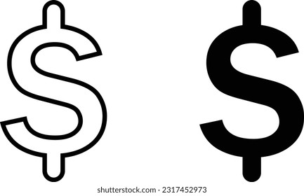 Dollar sign icon sheet, simple trendy flat style line and solid Isolated vector illustration on white background. For apps, logo, websites, symbol , UI, UX, graphic and web design. EPS 10.