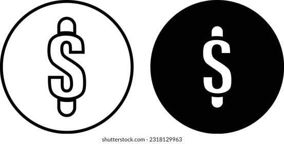 Dollar sign icon sheet, simple trendy flat style line and solid Isolated vector illustration on white background. For apps, logo, websites, symbol , UI, UX, graphic and web design. EPS 10.