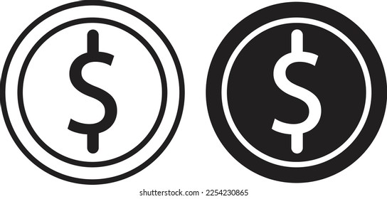 Dollar sign and icon simple trendy flat style line and solid Isolated vector illustration on white background. For apps, logo, websites, symbol , UI, UX, graphic and web design. EPS 10.