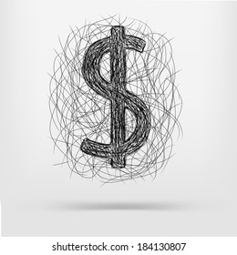 dollar sign icon sketch in vector format, vector design