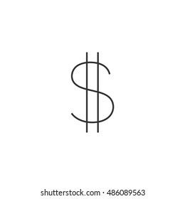 Dollar Sign Icon In Thin Outline Style. USD, America 