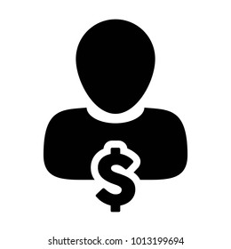 Dollar Sign Icon Vector Currency Symbol With Male Person Avatar for Business and Finance in Glyph Pictogram illustration