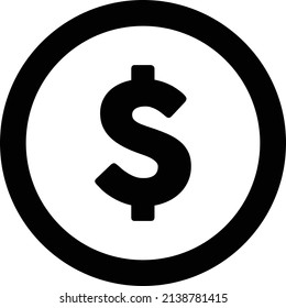 Símbolo de moneda del vector del icono de signo del dólar para negocios y finanzas en una ilustración de pictograma de glifo de color plano
