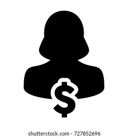 Dollar Sign Icon Vector Currency Symbol With Female Person Avatar for Business and Finance in Glyph Pictogram illustration