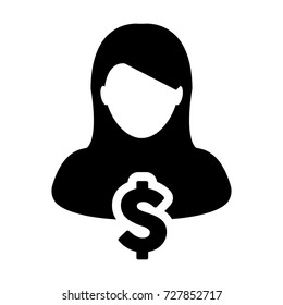 Dollar Sign Icon Vector Currency Symbol With Female Person Avatar for Business and Finance in Glyph Pictogram illustration