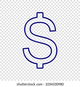 Dollar sign icon. Vector. Navy blue flat icon on transparent background.