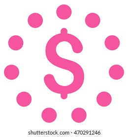 Dollar Sign icon. Vector style is flat iconic symbol with rounded angles, pink color, white background.