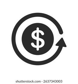 Dollar sign icons with circular arrow symbolizing payment process, transaction, money transfer, refund, and financial exchange, isolated graphic for finance use