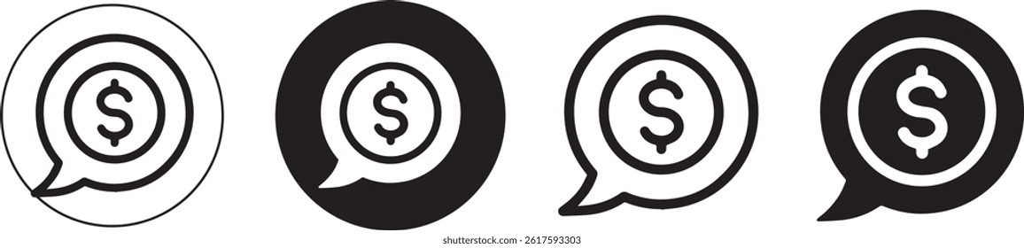 Dollar sign icons, circular black and white designs, currency symbols, financial iconography, minimalist money graphics, simple vector illustrations,	
