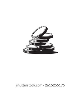 dollar sign icon.Stack of silver coin icons in a row, minimalistic design element, minimalistic, silver, icon