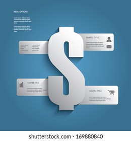 Dollar sign infographics with menu options suitable for infographics, presentations, business reports, etc. Eps10 vector illustration
