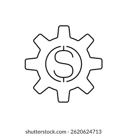 Dollar sign inside cogwheel line icon