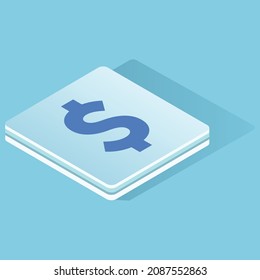 Signo de dólar. Elemento 3D aislado. Dinero, tarjeta de moneda. Ilustración del vector