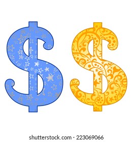Dollar sign isolated on white background.  Money background. Vector Illustration 
