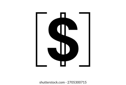 Sinal de dólar isolado com colchetes no fundo branco para finanças