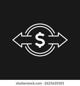  Dollar Sign with Left and Right Arrows, Representing Money Transfer or Exchange on Black Background