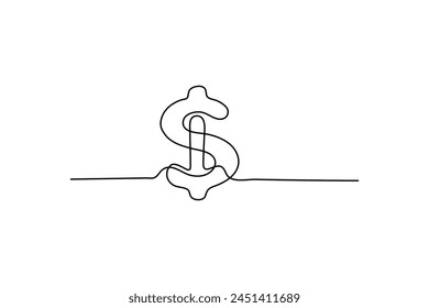 Fondo lineal de signo de dólar, una línea sólida de signo de dólar. Ilustración vectorial. Símbolo del dólar aislado sobre fondo blanco.