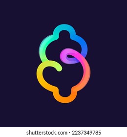 Dollar sign logo. Rainbow gradient one line icon. Overlapping multicolor emblem with glossy shine. Ideal for colorful app, street art design, bright advertising, toy packaging, multimedia identity.