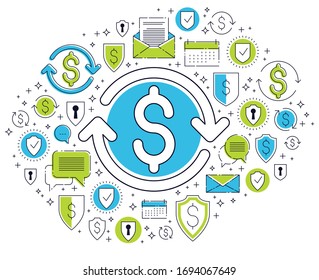 Dollar sign and loop arrow, currency exchange, return on investment, insurance concept, refund, stock market, refinance, vector design.
