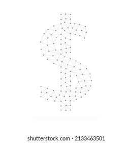 Signo de dólar con puntos bajos conectados en negro de poli. Símbolo de dólar con formas triangulares grises. Signo de línea USD. Vector aislado sobre fondo blanco.