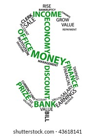 Dollar sign made from words which relate with money