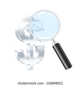Dollar sign and magnifying glass. Vector illustration.