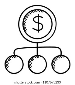 
A dollar sign making further different connections hence depicting concept of finance networking. 
