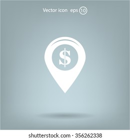 Dollar sign map pin, Vector