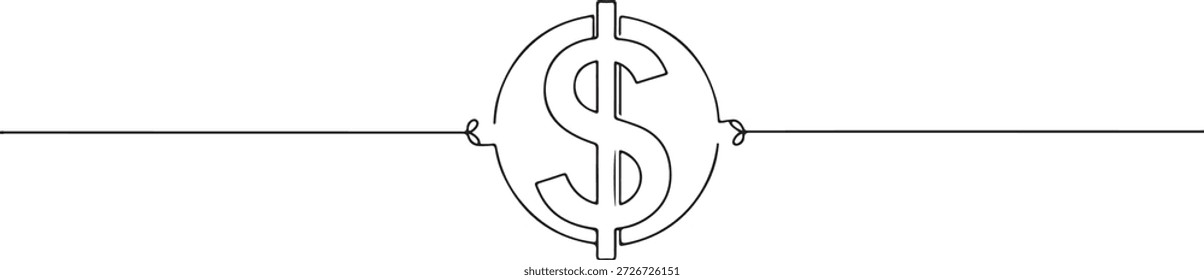 Signo de dólar que se funde en un círculo, dinero minimalista elegante y arte materialista, estilo de línea continua.