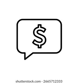 Umriss der Dollar-Anmeldenachricht-Blase, schwarzer Vektor für Kommunikation, Finanzen und Geschäftsdesign