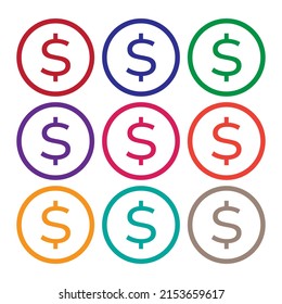 Dollar sign. Money vector icon in different colors