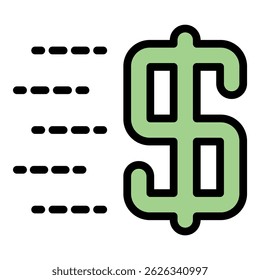 Dollar sign in motion icon. Outline dollar sign in motion vector icon color flat isolated