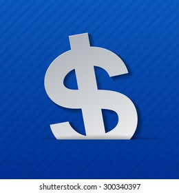 Dollar Sign on Blue Background, Vector Illustration