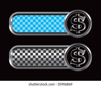 dollar sign on blue and black checkered tabs