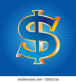 dollar sign on blue retro background