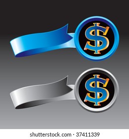 dollar sign on blue and silver ribbons