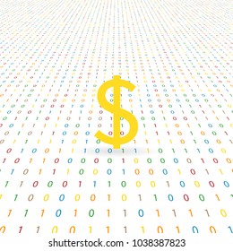 Dollar sign on a digital background. Electronic money. Vector illustration .