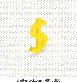 Dollar sign on a digital background. Isometric vector illustration.