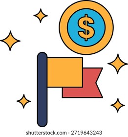 Un signo de dólar está en una bandera. La bandera es blanca y negra. El signo del dólar está sobre un fondo rojo