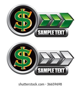 dollar sign on green and silver arrow banners
