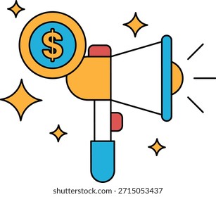 Un signo de dólar está en un micrófono. El signo del dólar está rodeado por un montón de estrellas. El signo del dólar está en el micrófono, que apunta a la derecha