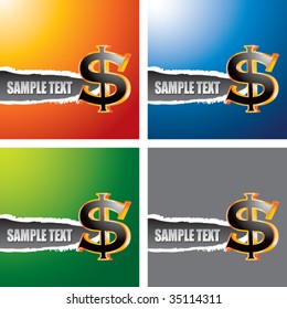dollar sign on multicolored ripped banners