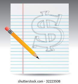 dollar sign on notebook paper with pencil